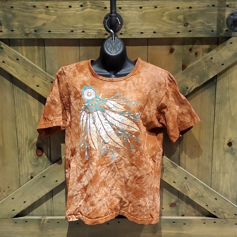 CACTUS BAY DREAM CATCHER RUSTIC ACID WASH TIE DYE TOP MEDIUM  TRIBAL